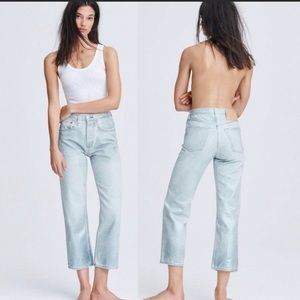 NWT $355 Rag & Bone Maya High Rise Ankle Straight Jeans Size 25 Raven with Foil